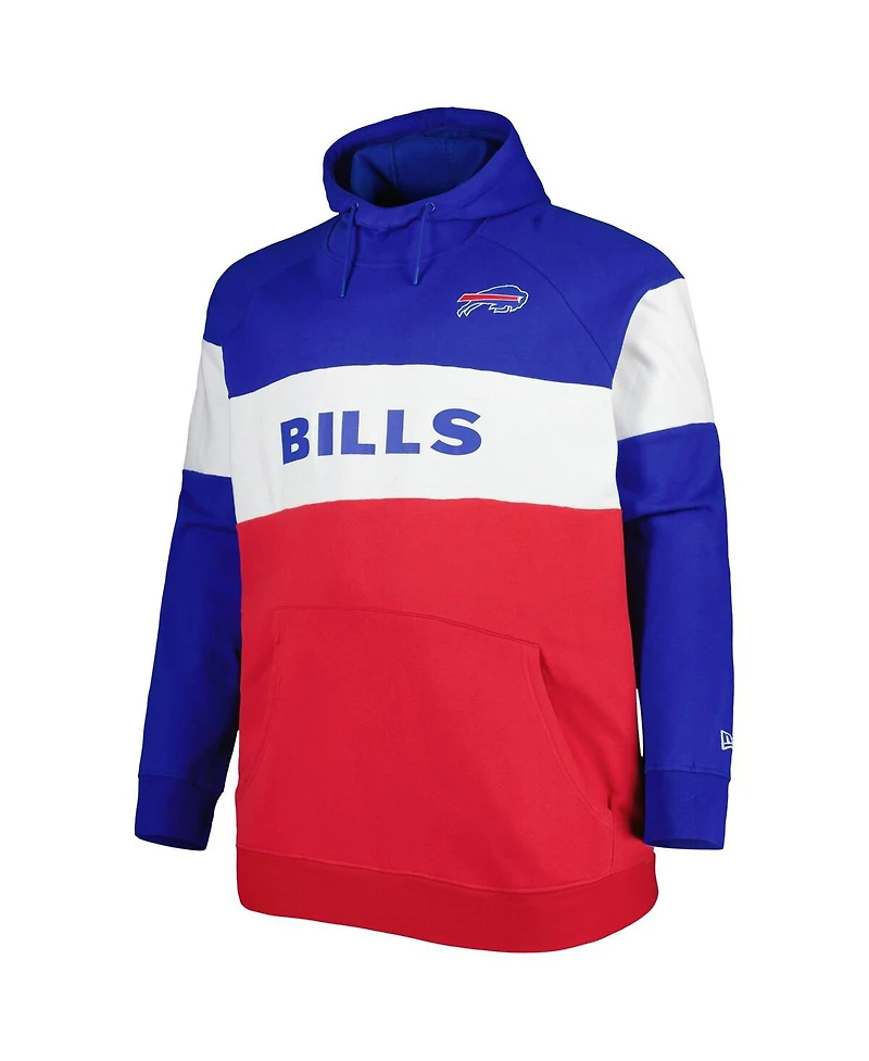 Men's New Era Red Buffalo Bills Big and Tall Current Team Colorblock Fleece Raglan Pullover Hoodie