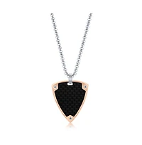 Mens Stainless Steel Black Carbon Fiber Rose Gold Border Triangle Necklace