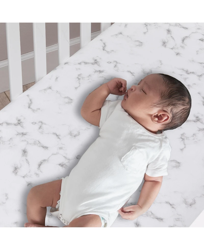 Lambs & Ivy Baby Signature Gray/White Marble Organic Cotton Fitted Crib Sheet