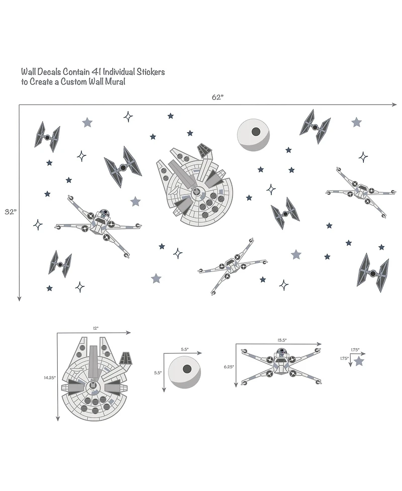 Lambs & Ivy Star Wars Squadron X-Wing/Tie Fighter/Millennium Falcon Wall Decals