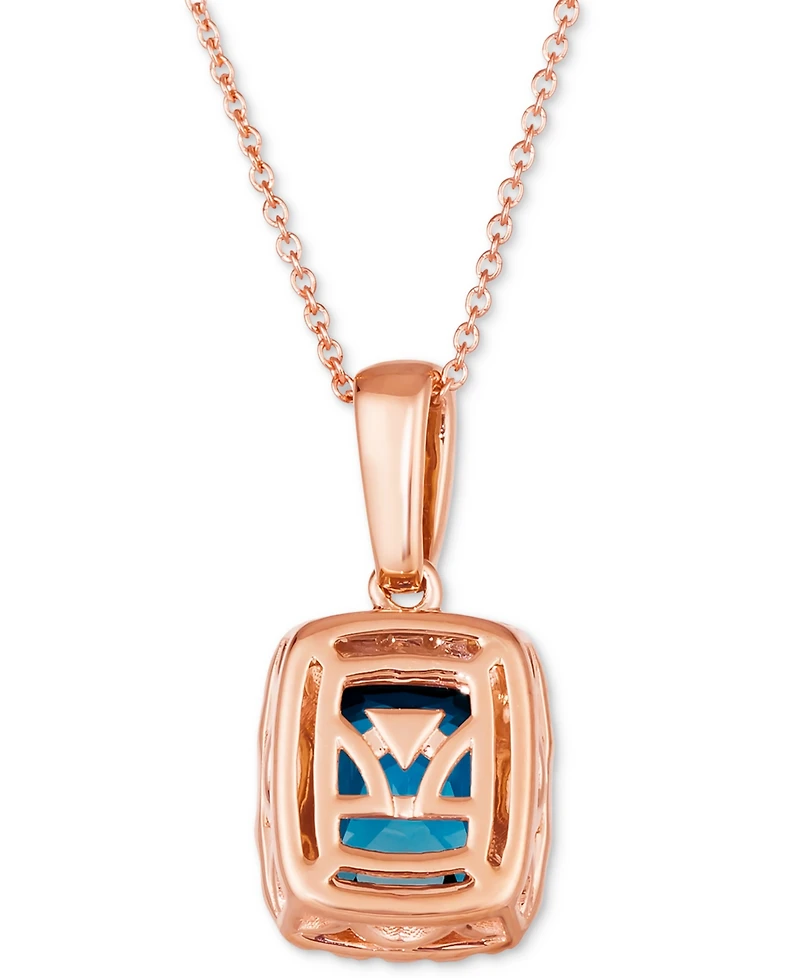 Le Vian Chocolatier Deep Sea Blue Topaz (2-1/4 ct. t.w.) & Diamond (1/3 ct. t.w.) Halo Pendant Necklace in 14k Rose Gold, 18" + 2" extender