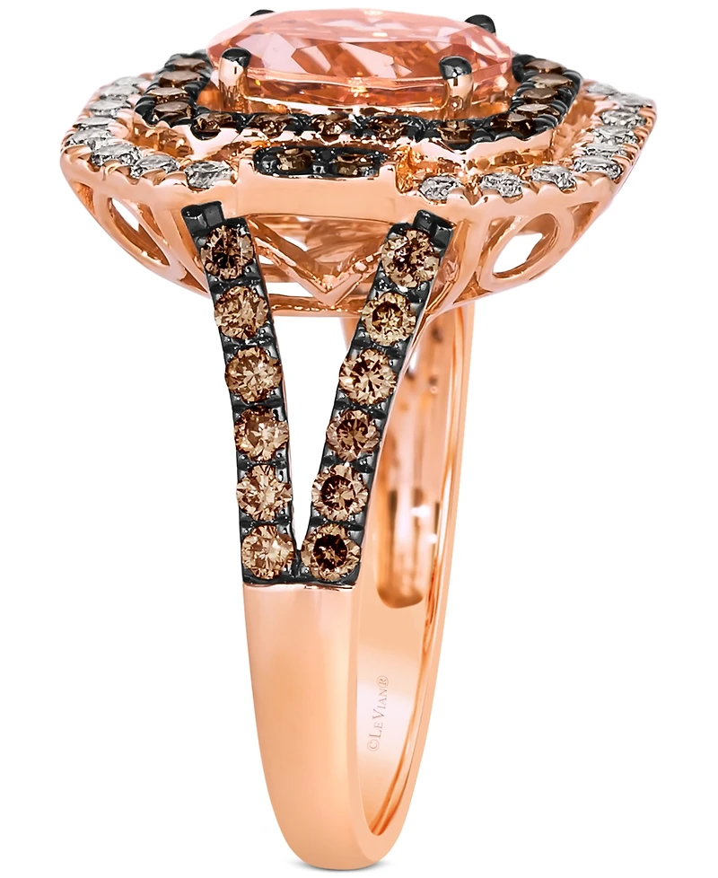 Le Vian Peach Morganite (1-1/3 ct. t.w.) & Diamond (1-1/4 ct. t.w.) Halo Split Shank Ring in 14k Rose Gold