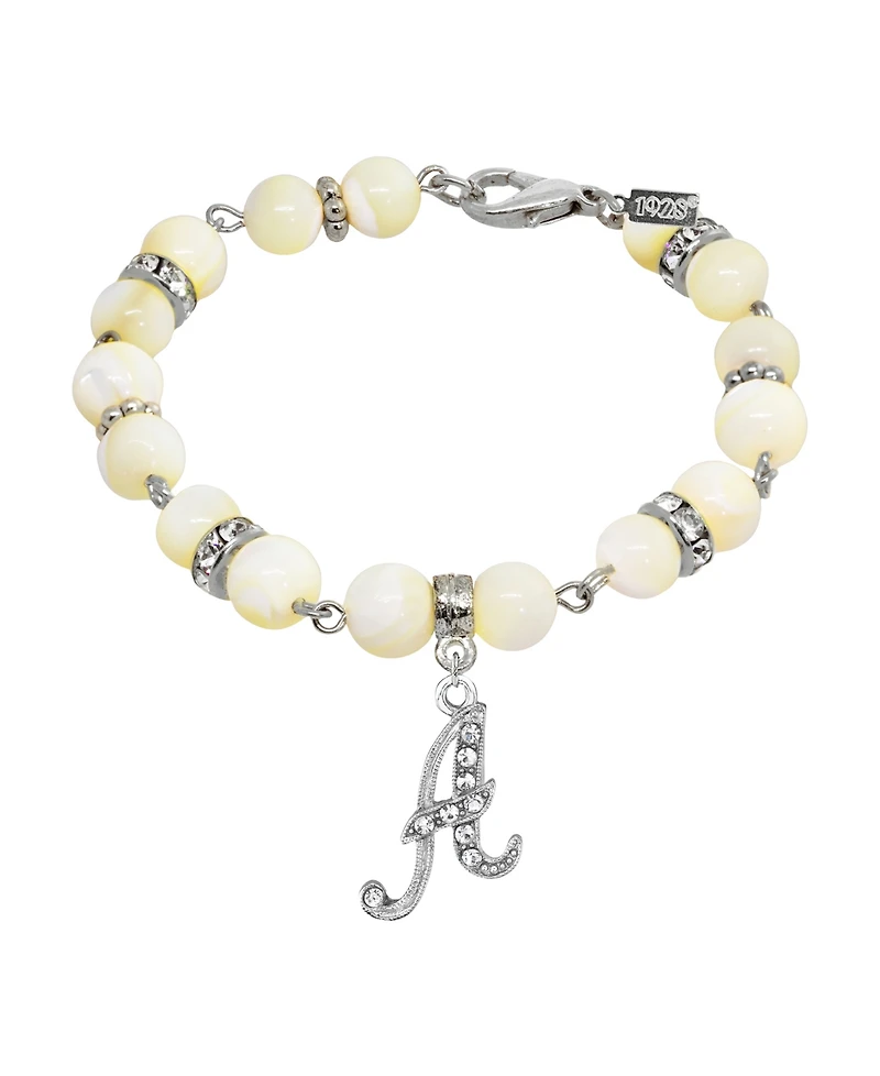 2028 Silver Tone Cultured Mother of Pearl Crystal Initial Clasp Bracelet
