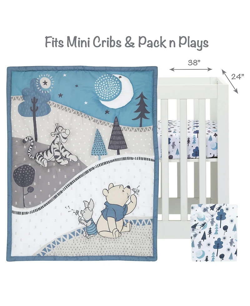 Lambs & Ivy Disney Baby Forever Pooh Blue/Gray 3-Piece Mini Crib Bedding Set