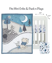 Lambs & Ivy Disney Baby Forever Pooh Blue/Gray 3-Piece Mini Crib Bedding Set