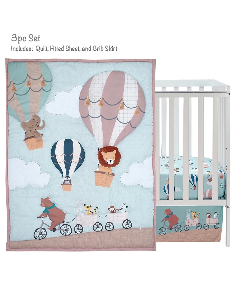 Bedtime Originals Up Up & Away 3-Piece Animals/Hot Air Balloon Crib Bedding Set