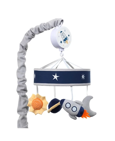 Lambs & Ivy Milky Way Blue/Gray Celestial Space with Rocket and Planets Musical Baby Crib Mobile