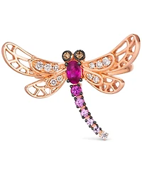Le Vian Multi-Gemstone (3/8 ct. t.w.) & Diamond (1/6 ct. t.w.) Dragonfly Ring in 14k Rose Gold