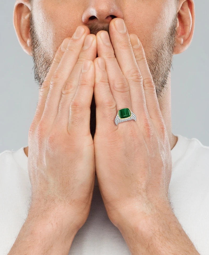 Effy Men's Malachite Patterned Ring in Sterling Silver and 14k Gold-Plate