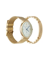 Jones New York Men's Analog Gold-Tone Metal Alloy Bracelet Watch, 42mm and Bracelet Set