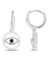 Macy's Spinel and Zirconia Huggie Earrings (1/10 ct. t.w. Black Spinel and Cubic Zirconia 3/4 ct. t.w.) in Sterling Silver