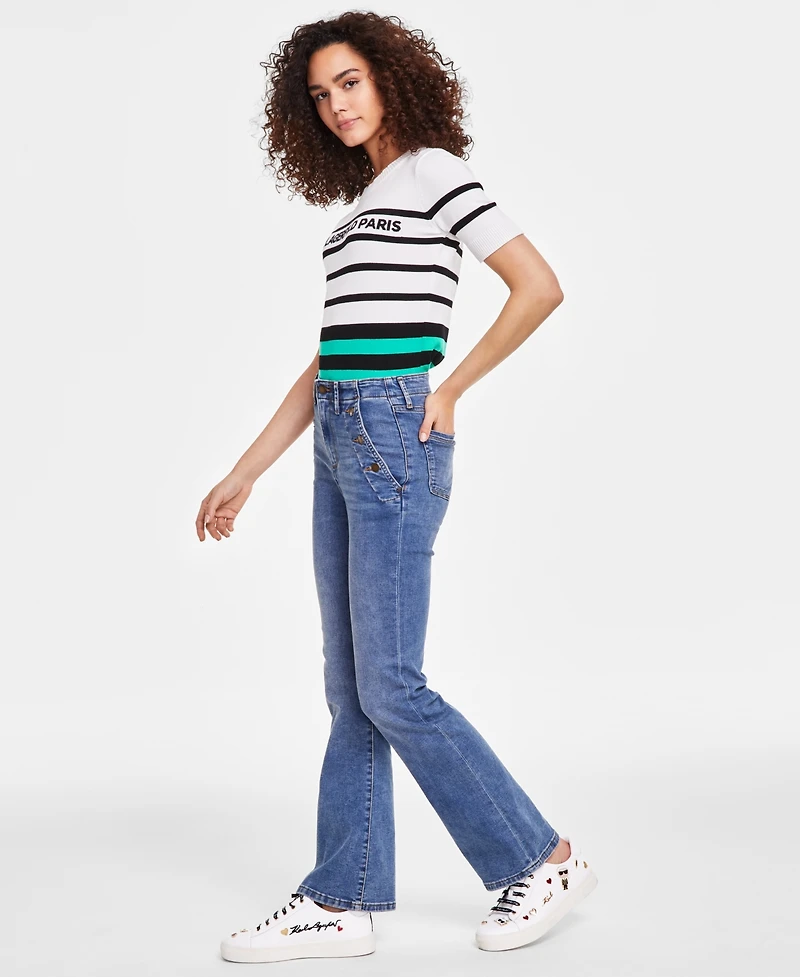 Karl Lagerfeld Paris Women's Sailor Flared-Leg Jeans