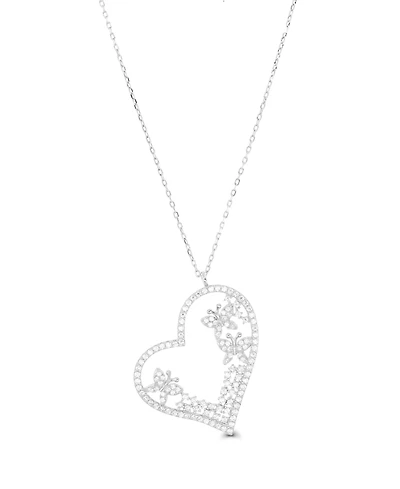 Macy's Cubic Zirconia Heart Necklace (1 3/8 ct. t.w.) in Sterling Silver