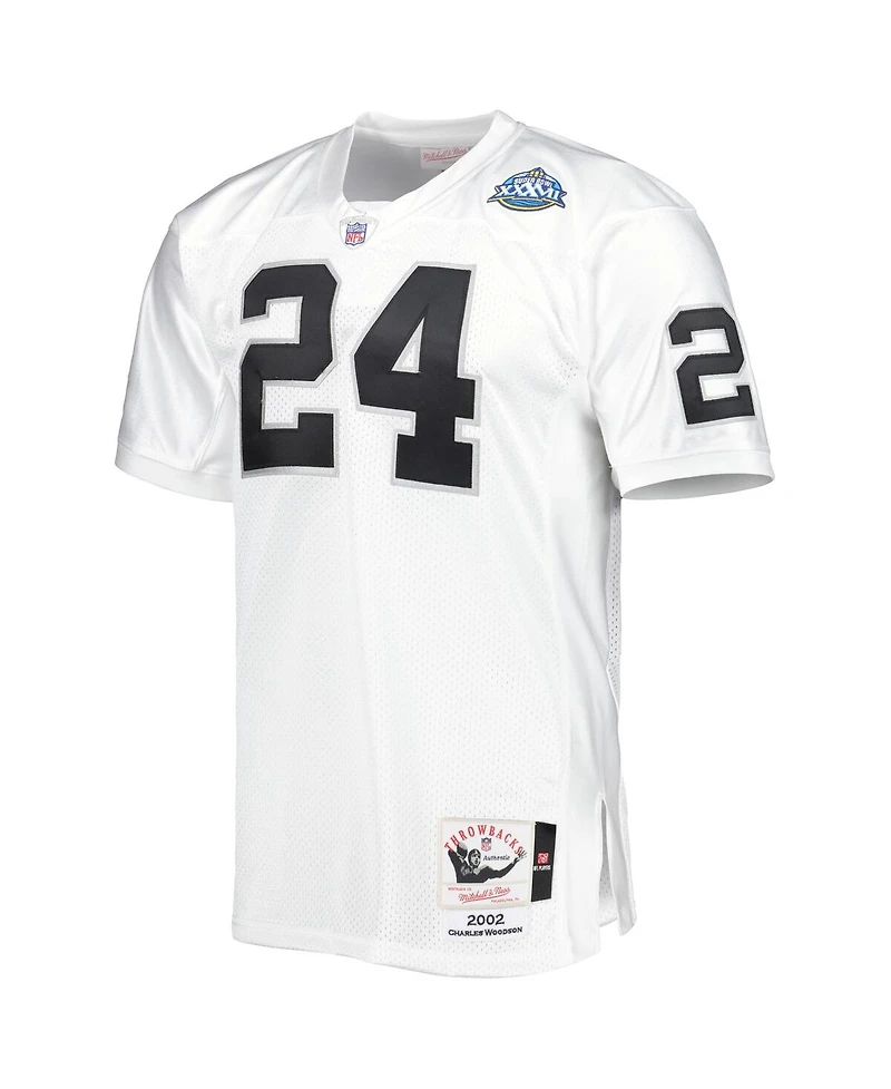 Men's Mitchell & Ness Charles Woodson White Las Vegas Raiders 2002 Super Bowl Xxxvii Authentic Retired Player Jersey