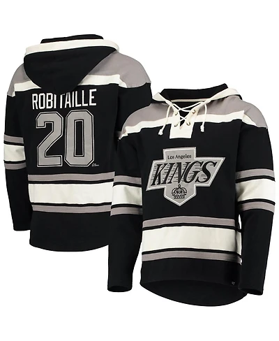 Men's '47 Brand Luc Robitaille Black Los Angeles Kings Retired Player Name and Number Lacer Pullover Hoodie