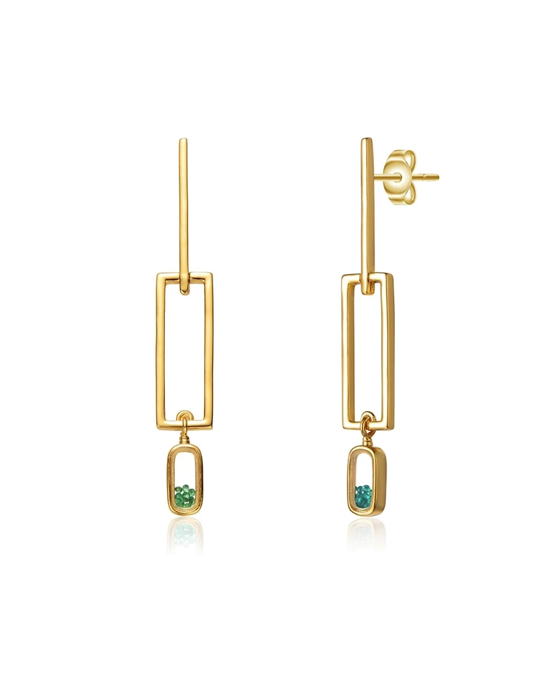 14K Gold Plated Green Cubic Zirconia Drop Earrings