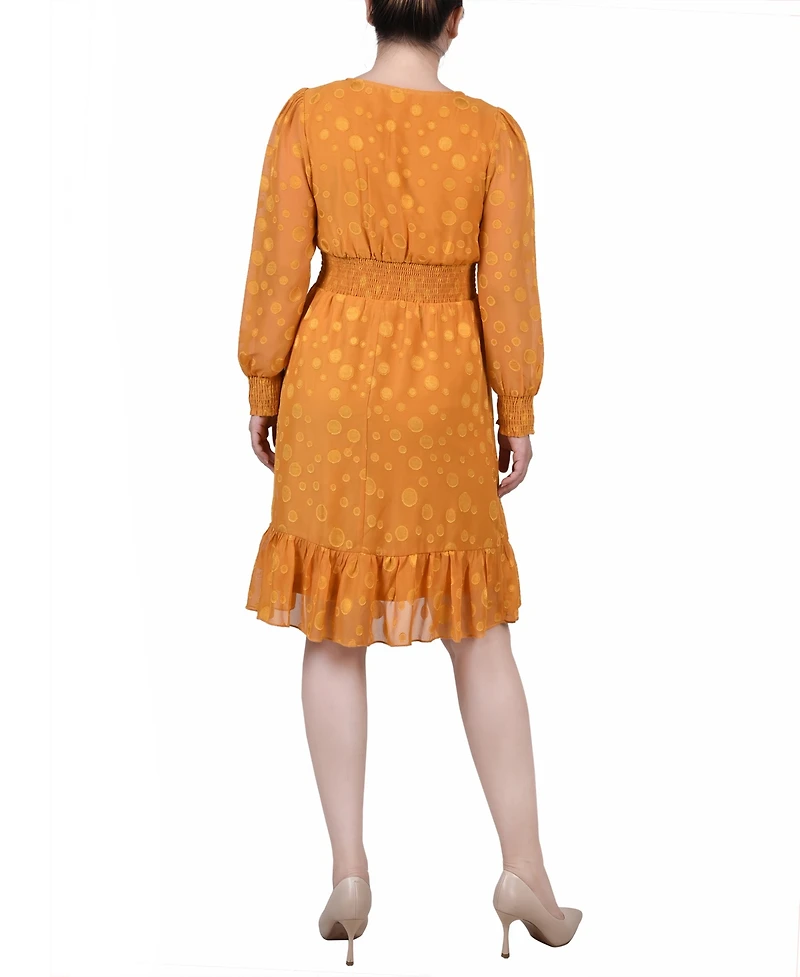Ny Collection Women's Long Sleeve Smocked Waist Dress