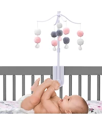 Bedtime Originals Blossom Pink/Gray Pom Pom Musical Baby Crib Mobile Soother Toy