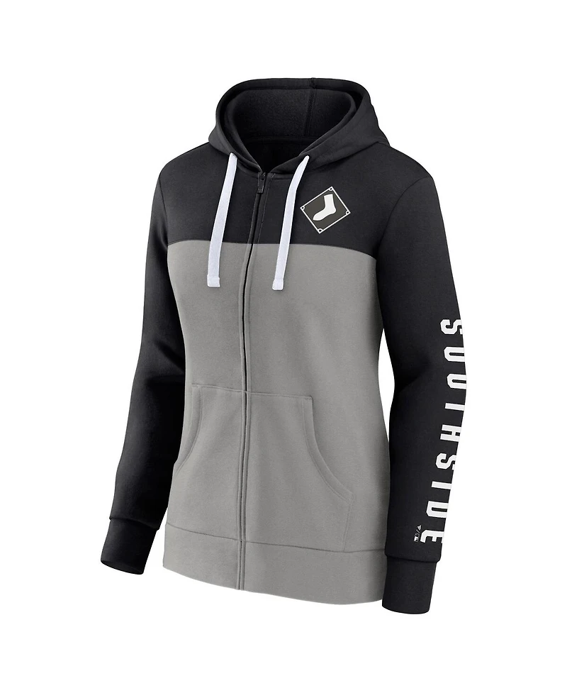 Women's Fanatics Black, Gray Chicago White Sox Take The Field Colorblocked Hoodie Full-Zip Jacket