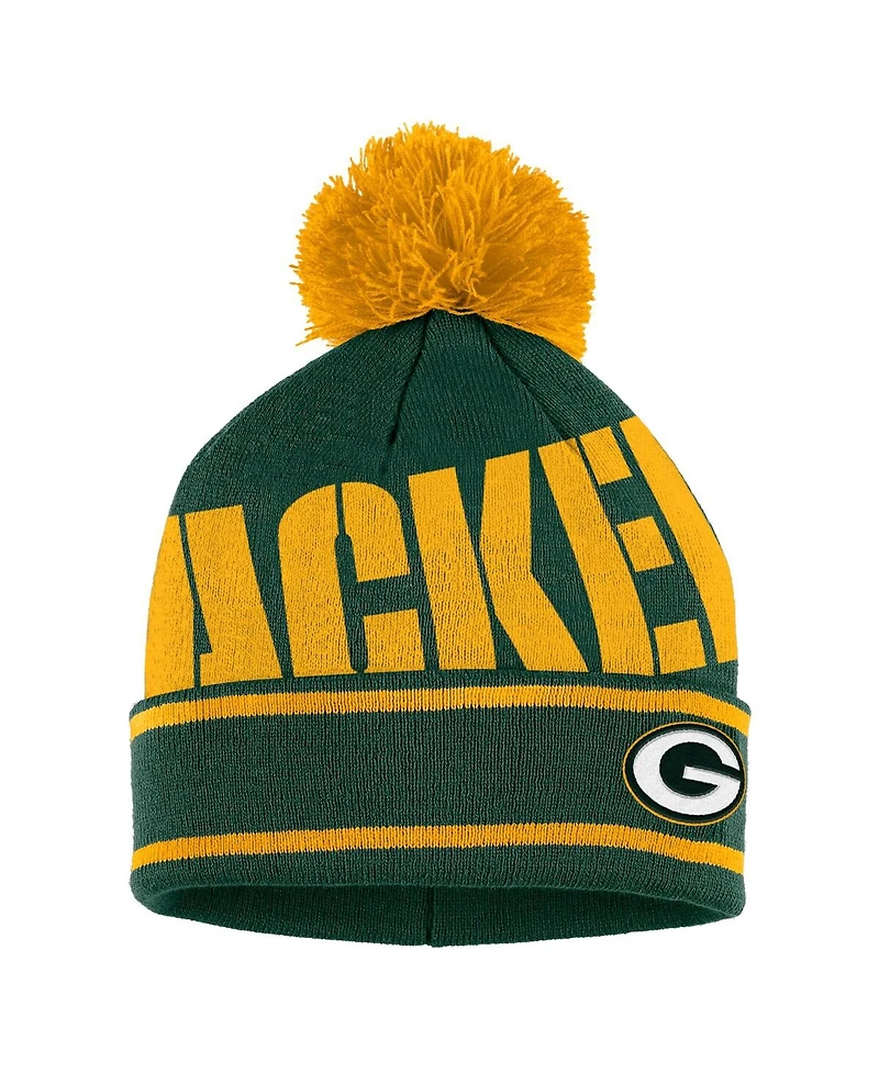 Women's Wear by Erin Andrews Green Green Bay Packers Double Jacquard Cuffed Knit Hat with Pom and Gloves Set