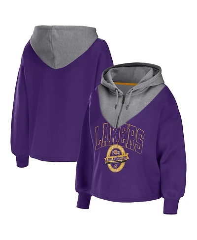 Women's Wear by Erin Andrews Purple Los Angeles Lakers Pieced Quarter-Zip Hoodie Jacket