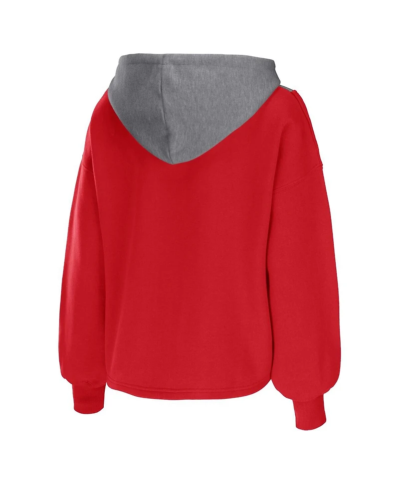 Women's Wear by Erin Andrews Red Chicago Bulls Pieced Quarter-Zip Hoodie Jacket