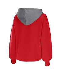 Women's Wear by Erin Andrews Red Chicago Bulls Pieced Quarter-Zip Hoodie Jacket