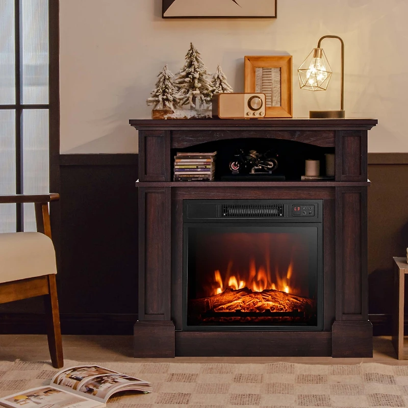32" 1400W Electric Fireplace Mantel Tv Stand Space Heater W/ Shelf
