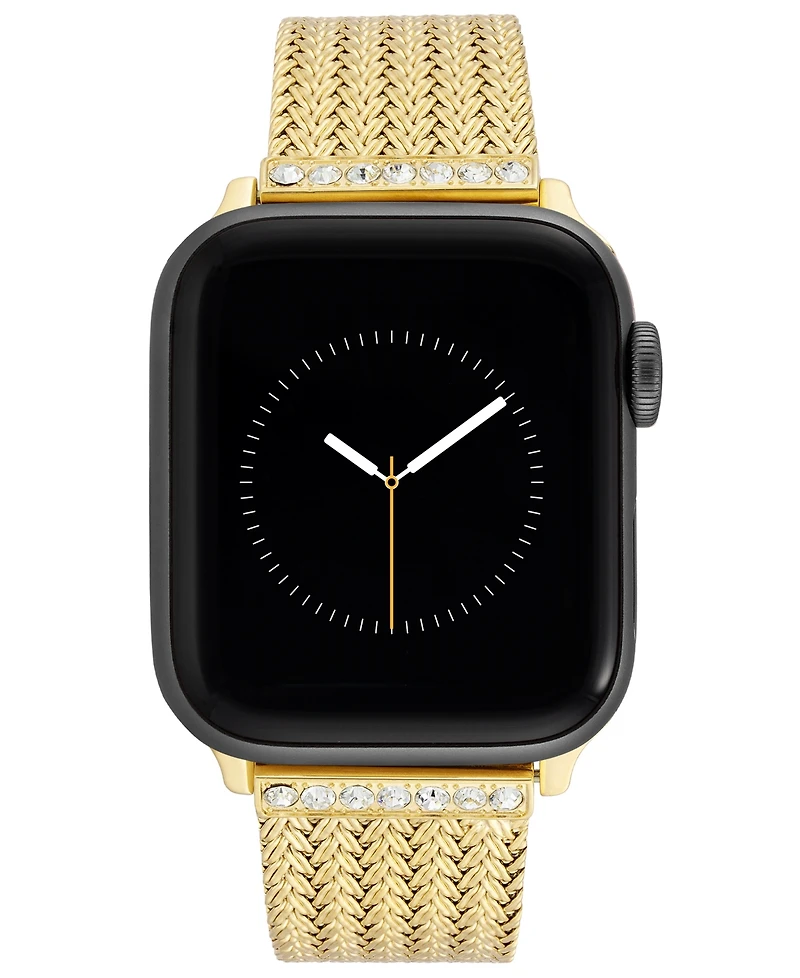 Anne Klein Women's Premium Crystal and Gold-Tone Stainless Steel Mesh Band designed for Apple Watch 42mm (Series 10) & 38/40/41mm
