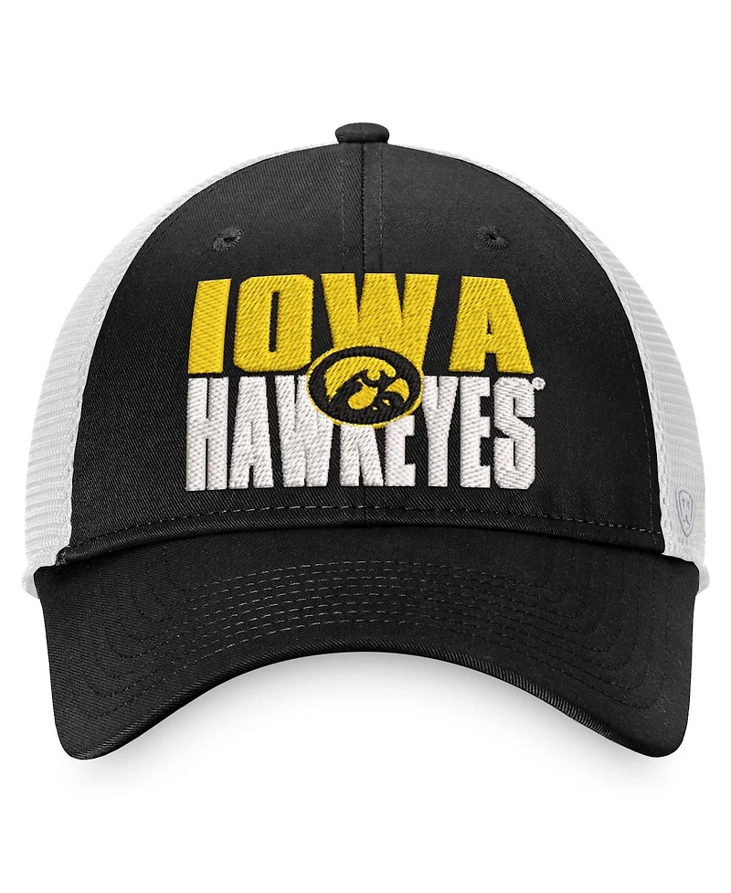 Men's Top of the World Black, White Iowa Hawkeyes Stockpile Trucker Snapback Hat
