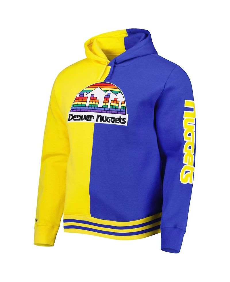 Men's Mitchell & Ness Gold, Royal Denver Nuggets Hardwood Classics Split Pullover Hoodie
