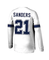 Men's Mitchell & Ness Deion Sanders White Dallas Cowboys Retired Player Name and Number Long Sleeve Top