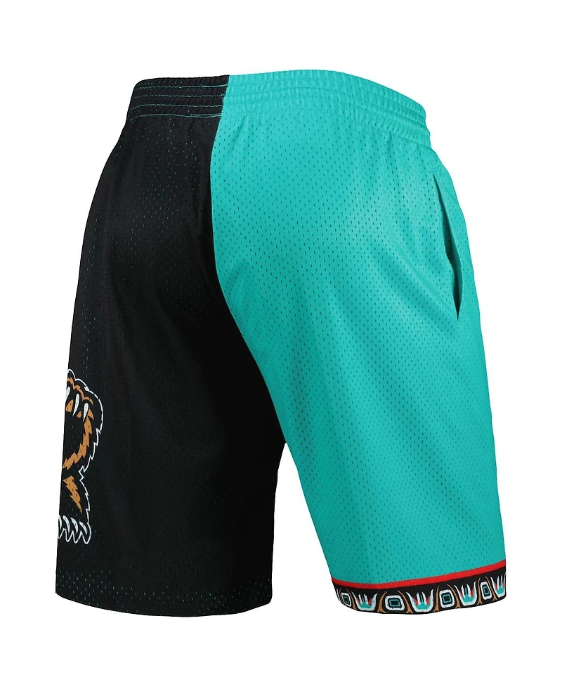 Men's Mitchell & Ness Turquoise, Black Vancouver Grizzlies Hardwood Classics 1998 Split Swingman Shorts