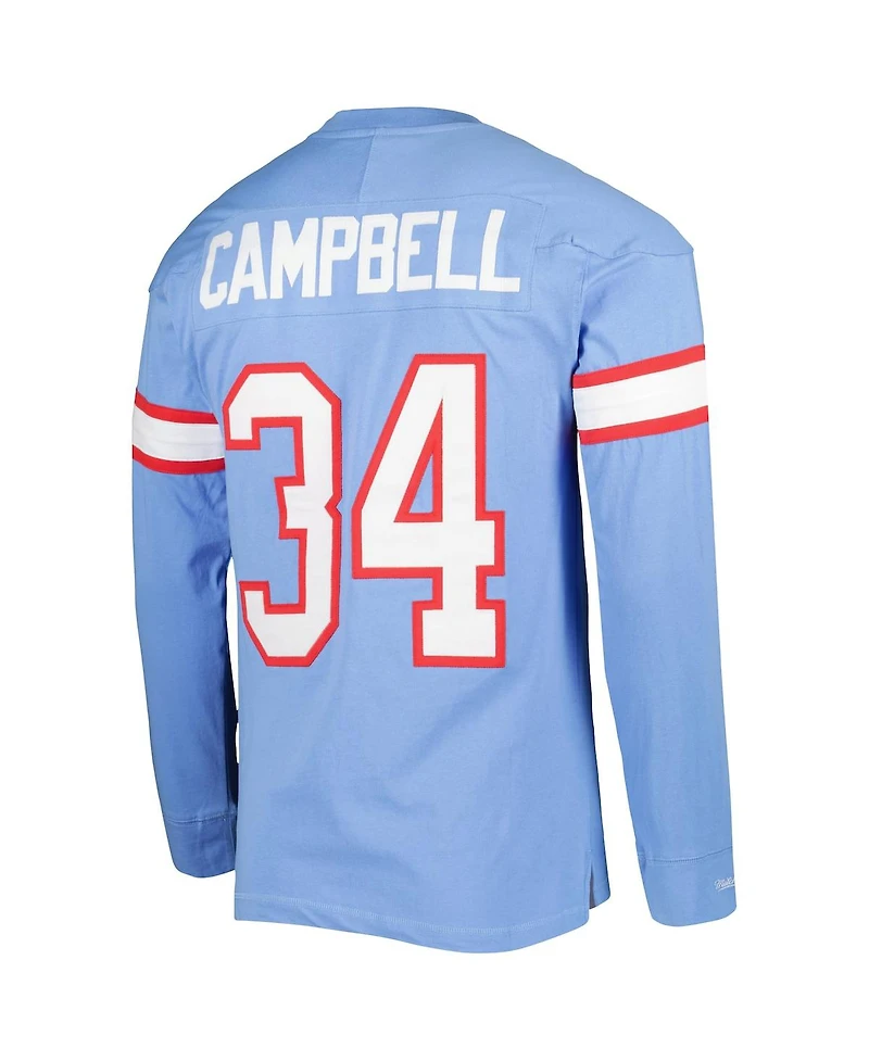 Men's Mitchell & Ness Earl Campbell Light Blue Houston Oilers 1984 Retired Player Name and Number Long Sleeve T-shirt