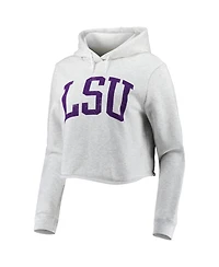 Women's League Collegiate Wear Ash Lsu Tigers 2-Hit 1636 Cropped Pullover Hoodie