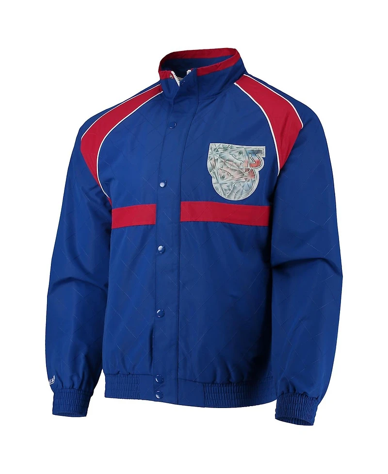 Men's New Jersey Nets Blue Mitchell & Ness Hardwood Classics 75th Anniversary Authentic Warmup Raglan Full-Snap Jacket
