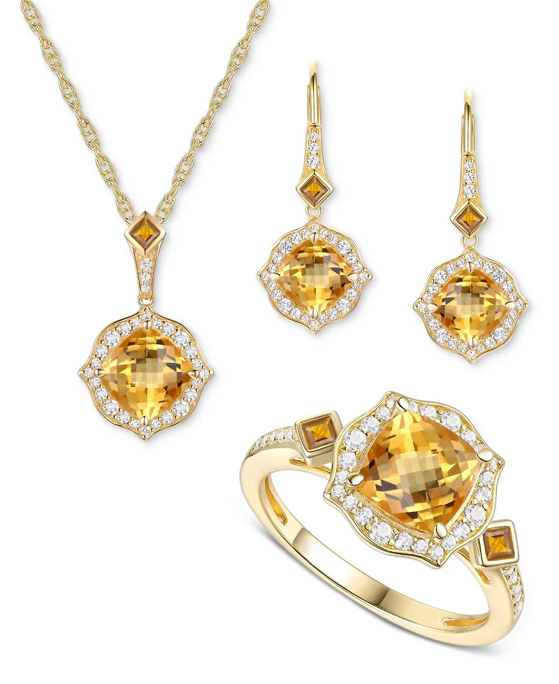 3-Pc. Set Lab-Grown Sapphire (5-7/8 ct. t.w.) & Lab-Grown White Sapphire (3/4 ct. t.w.) Heart Pendant Necklace, Ring, & Stud Earrings in 14k Gold-Plat