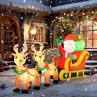 Homcom 8ft Long Christmas Inflatable Santa Claus on Sleigh w/ Reindeer for Yard