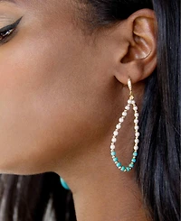 Ettika Turquoise and Imitation Pearl Beaded Oval Earrings
