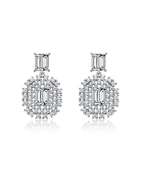 Gv Sterling Silver White Gold Plated Clear Green with Round Cubic Zirconia Lace Cluster Drop Earrings
