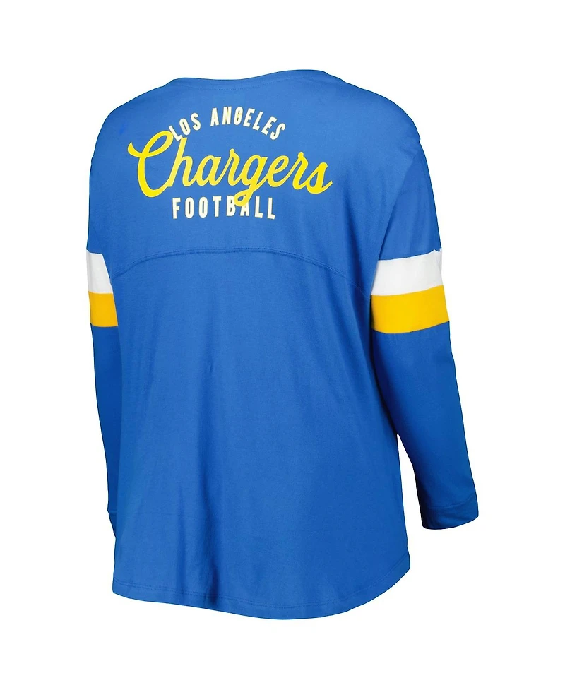 Women's New Era Powder Blue Los Angeles Chargers Plus Size Athletic Varsity Lace-Up V-Neck Long Sleeve T-shirt
