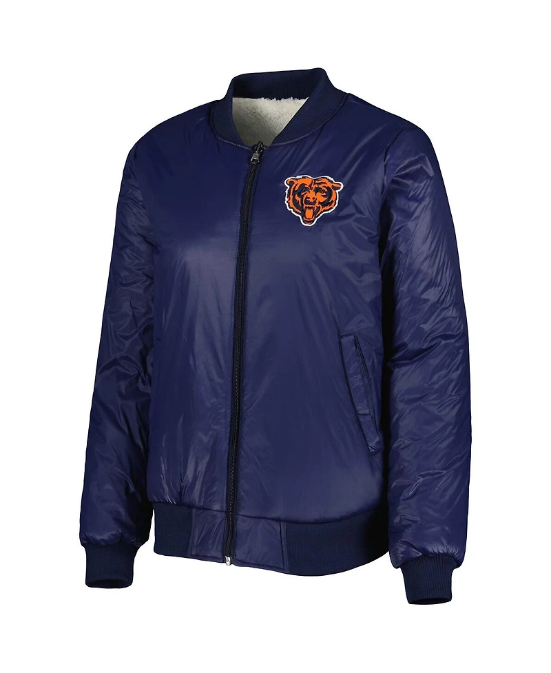 Women's G-iii 4Her by Carl Banks Oatmeal, Navy Chicago Bears Switchback Reversible Full-Zip Jacket