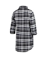 Women's Concepts Sport Black, Silver Las Vegas Raiders Mainstay Flannel Full-Button Long Sleeve Nightshirt