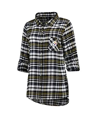 Women's Concepts Sport Black, Gold Pittsburgh Steelers Mainstay Flannel Full-Button Long Sleeve Nightshirt