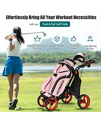 Folding 4 Wheels Golf Push Cart W/Bag Scoreboard Adjustable Handle