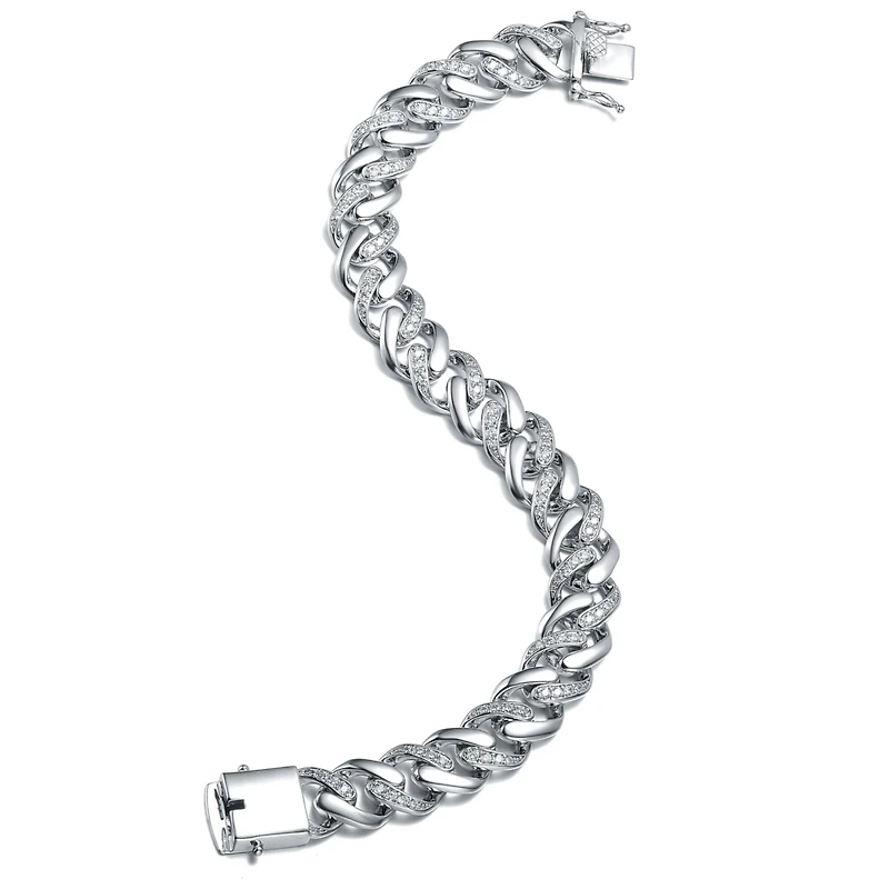 Bold Men's Curb Chain Bracelet with Iced Out Cubic Zirconia in Sterling Silver