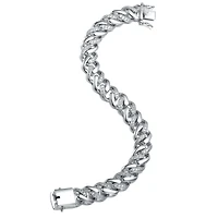 Bold Men's Curb Chain Bracelet with Iced Out Cubic Zirconia in Sterling Silver