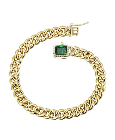 Luxurious Sterling Silver Curb Chain Bracelet with 14k Yellow Gold Plated Cubic Zirconia Halo Cluster