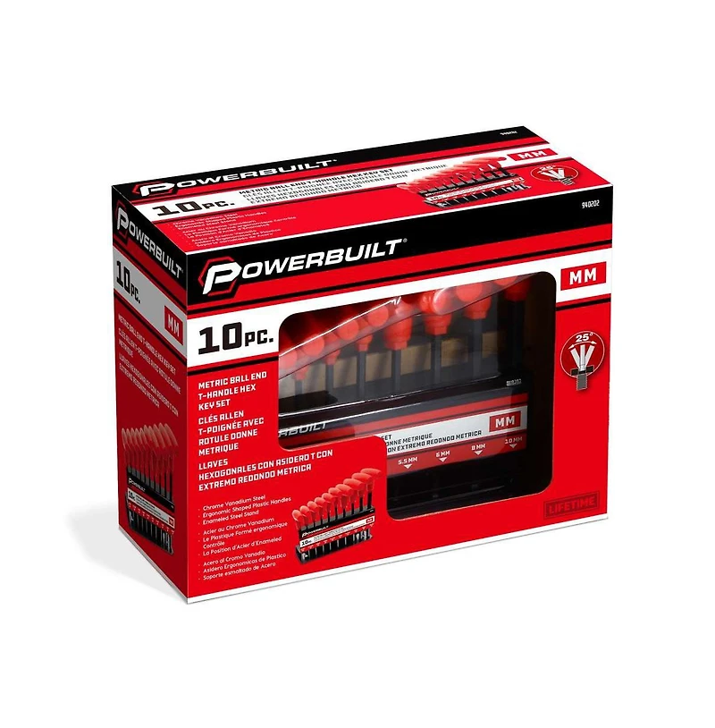 Powerbuilt 10 Piece Metric T-Handle Hex Key Wrench Set