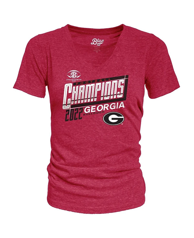 Women's Blue 84 Red Georgia Bulldogs 2022 Sec Football Conference Champions Locker Room V-Neck T-shirt
